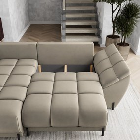 Masseno Narożnik VESTANO  z funkcją spania i pojemnikiem na pościel Narozniki L, Rozkładana sofa - Beżowy, MATT VELVET 09