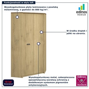Szafa narożna w stylu loft dąb cremona + dąb lefkas R9-M73