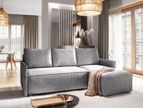 Masseno Narożnik PERUSI z funkcją spania i pojemnikiem na pościel Narozniki L, Rozkładana sofa - Jasnoszary, POSO 55