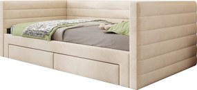 Rozkładana sofa 3 w 1 – 90/180 x 190 cm – z szufladami i stelażem – bawełna i len – beżowa