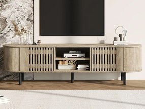 Meble TV 160x40x47 cm - z 2 drzwiami - Półotwarte przechowywanie - Wzór ażurowy - Nogi metalowe - MDF - Kolor naturalny