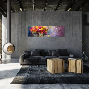 Obraz - Koło z kwiatami (170x50 cm)