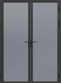 Drzwi kompletne 2-skrzydłowe dwustronne z aluminium i dymionego szkła hartowanego - 2 x wys. 204 x szer. 83 cm - Czarny - LOXTON