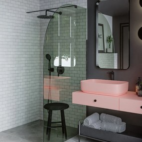 Ścianka prysznicowa WALK IN FIX zielona półokrągła 8mm MOLIS NATURE green moon MASSI | rożne rozmiary : Kolor profili kabiny - czarny, Szerokość ścianki - 110 cm , Typ montażu - WALK in FIX (Do ściany)