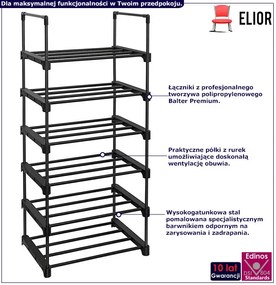 Metalowy czarny na buty stojak z 6 półkami F6-G27