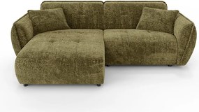 Zielony narożnik z tkaniny szenilowej (lewostronny/z szezlongiem) Nelia – Ropez