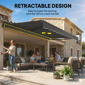 Outsunny Markiza Balkonowa 350 x 300 cm z Korbą i Uchwytami Ściennymi, Regulowany Kąt Nachylenia | Aosom PL