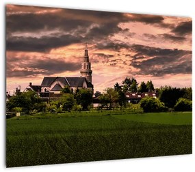 Obraz na szkle - krajobraz z kościołem (70x50 cm)