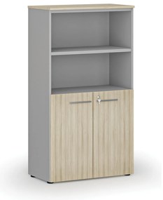Szafa biurowa kombinowana PRIMO GRAY, drzwi na 2 poziomach, 800 x 420 x 1434 mm, szary/dąb naturalny