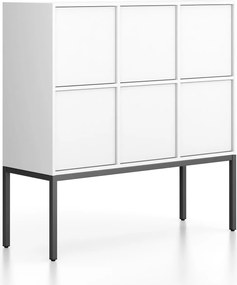 Szafa biurowa FRAME, niska, czarna podstawa, 6x drzwi, 1299 x 450 x 1331 mm, PUSH-lock, biały
