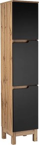Szafka Łazienkowa Stojąca Słupek Wysoki 3 Drzwi Dąb Wotan / Czarny Mat Alma