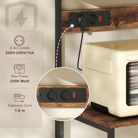 HOMCOM Regał kuchenny, regał stojący z 5 hakami S, 5 półkami, gniazdko, stalowy, Rustykalny brąz, 60 x 42 x 153 cm