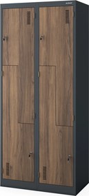 Szafa socjalna ubraniowa typu l czterokomorowa antracytowa/orzech, 800 x 1850 x 450 mm: JULIA Eco Design