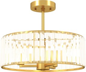 HOMCOM Lampa Sufitowa, Design Kryształowy, 3 Żarówki, Metal, Złota
