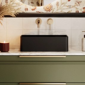 Umywalka z kamienia syntetycznego nablatowa / wisząca prostokątna czarna 43 cm x 25 cm EVELIA Black : Otwór na baterię - Nie, Typ montażu - nablatowa