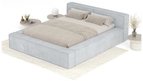 Szaroniebieskie tapicerowane łóżko dwuosobowe ze schowkiem ze stelażem 200x200 cm Voliera – Maison de Rêve