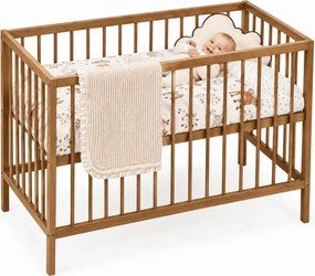 Brązowe retro łóżeczko niemowlęce z materacem 60x120 E7-C48