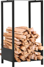 Outsunny Regał na drewno opałowe, do 50 kg, malowane proszkowo, do użytku wewnętrznego i zewnętrznego, czarny, 39 x 35 x 76 cm