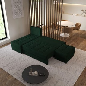 Masseno Narożnik NORVI z funkcją spania i pojemnikiem na pościel Narozniki L, Rozkładana sofa - Zielony, NEVE 37