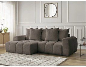 Brązowy rozkładany/ze schowkiem narożnik z materiału bouclé (lewostronny/z szezlongiem) Roxelane – Bobochic Paris