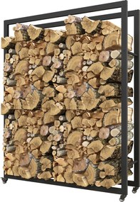Outsunny Wózek na drewno opałowe z kołami, mobilny, metalowa rama, do 150 kg, 120 x 32 x 151 cm, czarny