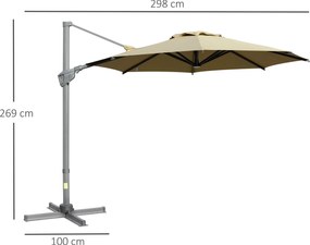 Outsunny parasol ogrodowy z korbką Ø300 cm wiszący ochrona UV regulowany kąt nachylenia aluminiowy khaki do ogrodu tarasu | Aosom PL