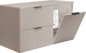 Zestaw mebli łazienkowych z koszem i blatem, czarne uchwyty, kaszmir, 100 x 46 x 58,6 cm