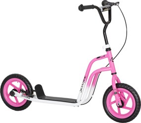 AIYAPLAY Hulajnoga dziecięca z regulowaną kierownicą, dużymi kołami, stojakiem do parkowania, hamulcem ręcznym, dla dzieci w wieku 5-12 lat, różowa
