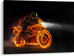 Obraz - Motocyklista z płomieniami (70x50 cm)