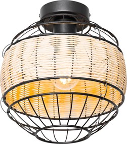 Orientalna lampa sufitowa czarna z rattanu 25 cm - Emir