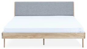 Szare/naturalne łóżko dwuosobowe z litego drewna dębowego 180x200 cm Fawn – Gazzda