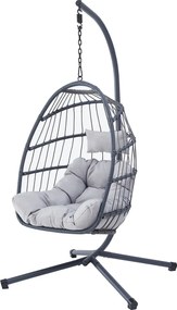 Autronic Fotel wiszący, metal, polyratan, szary, AZ-V 1269GREY