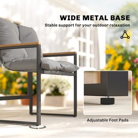 Outsunny 3-częściowy zestaw mebli balkonowych, 2 fotele ze stolikiem, poduszki z oddychającym pokryciem, meble ogrodowe, zestaw bistro z metalu, na taras i do ogrodu, szary | Aosom PL