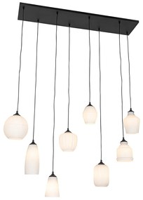 Lampa wisząca art deco czarna z opalowym szkłem 8-punktowa - Hanne ArtDeco Oswietlenie wewnetrzne