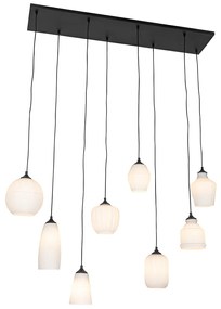 Lampa wisząca w stylu art deco czarna z opalowym szkłem 8-światłowa - Hanne ArtDeco Oswietlenie wewnetrzne