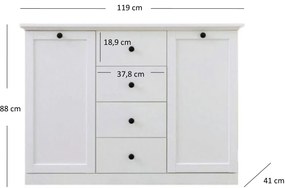 Komoda Dwudrzwiowa z Szufladami do Przedpokoju DIVE 119 cm Biała Klasyczna