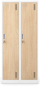 Szafka ubraniowa BHP biała/ dąb sonoma: czterokomorowa Eco Design KACPER, 800 x 1800 x 500 mm