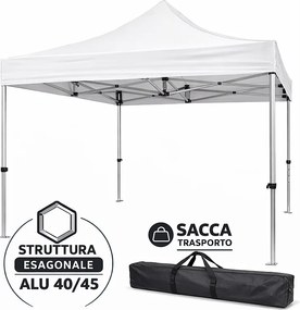 Profesjonalna składana aluminiowa altana o konstrukcji sześciokątnej Market-Pro 3X3, biała, wodoodporna