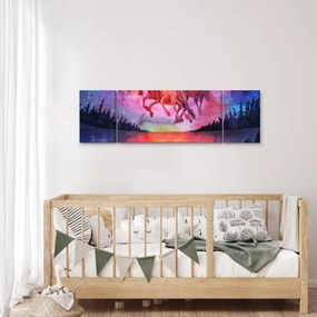 Obraz - Pojawienie się kosmicznych koni nad jeziorem, akwarela (170x50 cm)