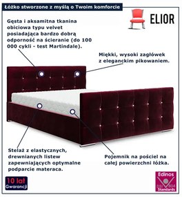 Bordowe łóżko welurowe z pojemnikiem na pościel 5 rozmiarów G4-T71