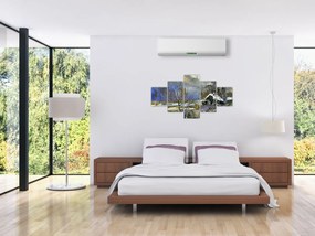 Obraz chaty w zimowym krajobrazie, obraz olejny (125x70 cm)