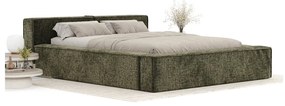 Ciemnozielone tapicerowane łóżko dwuosobowe ze schowkiem ze stelażem 160x200 cm Voliera – Maison de Rêve