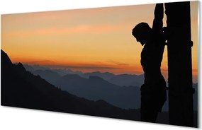 Szklany Panel Ukrzyżowanie o Zachodzie Słońca