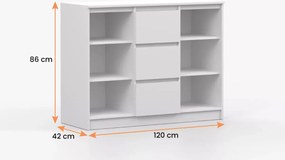 Komoda Latifa 2D3S 120 cm biała 3 szuflady 2 drzwi nowoczesna bezuchwytowa do sypialni