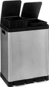 Kosz na śmieci dwukomorowy Ariane, ze stali nierdzewnej, z pedałem, 2 x 30 l