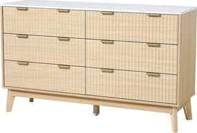 Komoda SucceBuy z 6 Szufladami, Drewniana Szafka z Systemem Przesuwnym i Antypoślizgowym, Nowoczesny Styl Minimalistyczny, Jasne Drewno