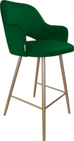 Hoker Milano krzesło barowe tkanina Welur podstawa metalowa : Kolor nogi - Złota stożek, Kolor tkaniny - VELVET - MG25, Typ siedziska - Siedzisko stałe