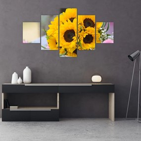 Obraz bukietu ślubnego ze słoneczników (125x70 cm)