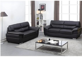 Komplet wypoczynkowy 3+2 ze skóry THIBAULT - Czarny