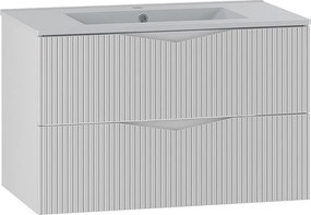 Biały Zestaw do Łazienki 80cm Szafka z Umywalką Ryflowane Fronty Cleo